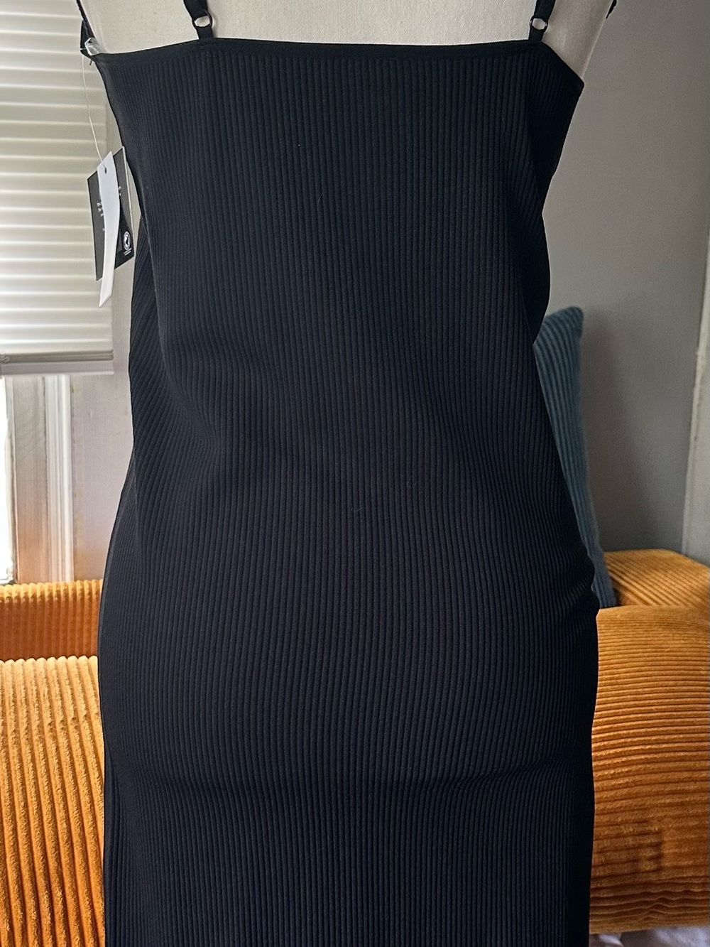 Planet Gold Black Ribbed Strapless Slip Midi